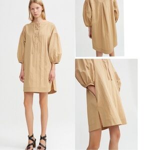 Rodebjer Sinim Crinkle Camel 100% Italian Cotton Tunic Dress Size Small NWT Fall